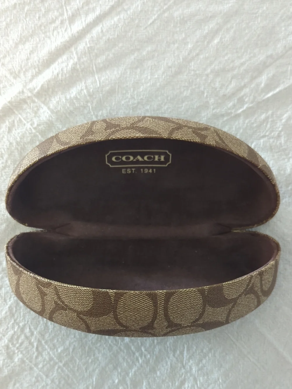 Coach Signature C Clamshell Hard Sunglasses Eyeglass Case Brown Tan Vintage